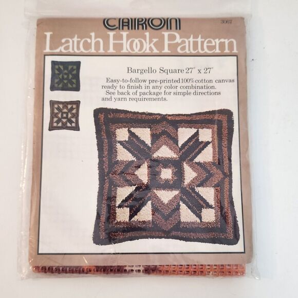 Vintage Caron Latch Hook Pillow Pattern Bargello 3067 & Canvas Kit 27" X 27" - Picture 1 of 6